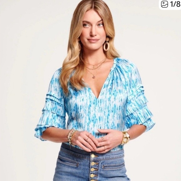 Ramy Brook Claire Blouse Size S Blue Puff Sleeve - Picture 1 of 7